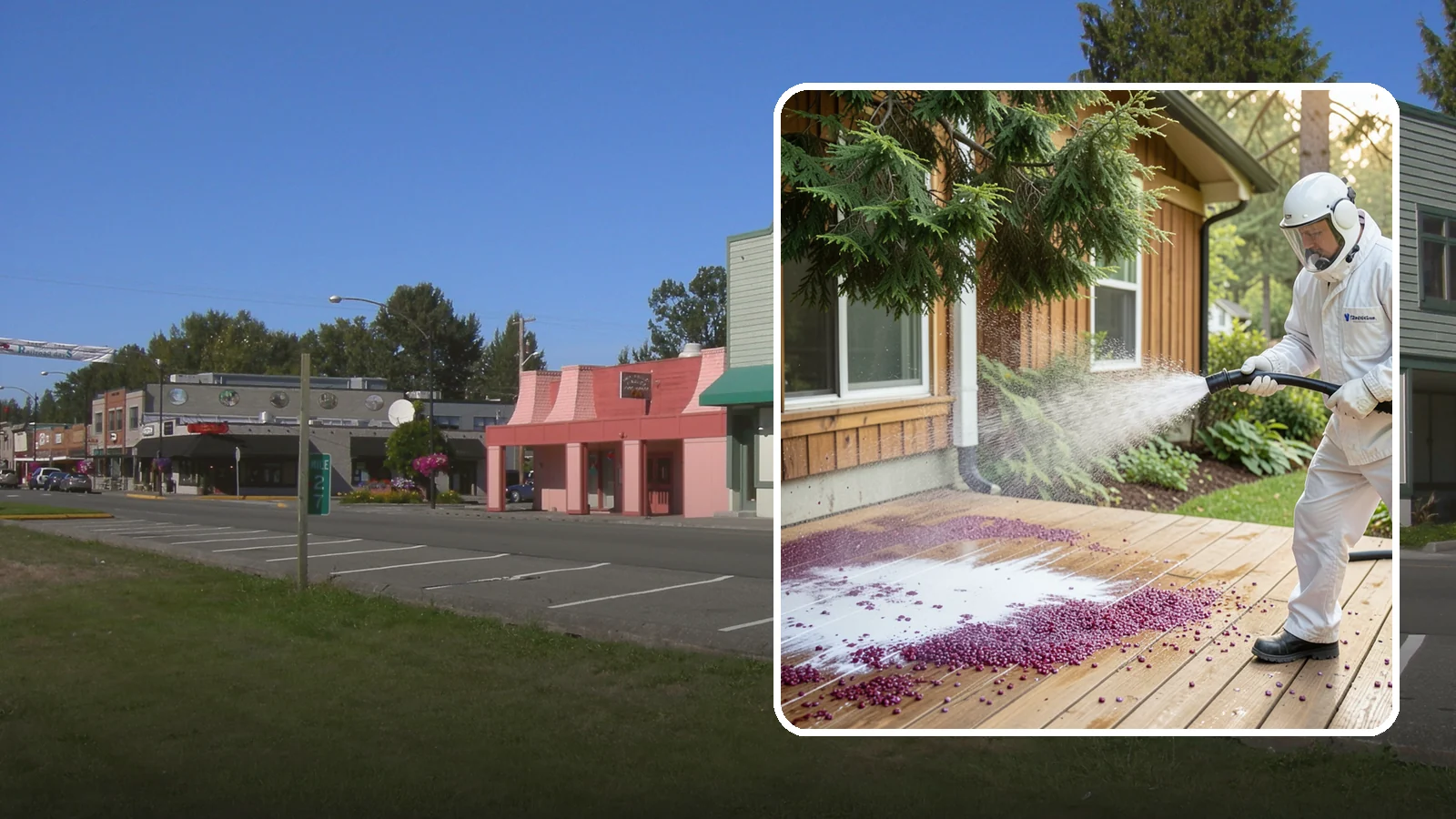 Berry Stain Removal in Snoqualmie, King County, WA - Removal of purple and red berry stains that birds and overhanging shrubs drop onto decks, patios, and walkways.