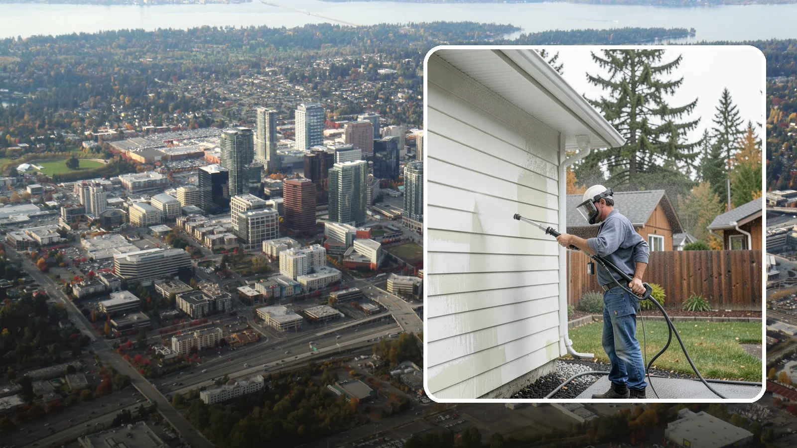 Biannual House Washing in Bellevue, King County, WA - Biannual house washing cleans your home's exterior twice a year to stay ahead of the algae and film that build fast in a wet...