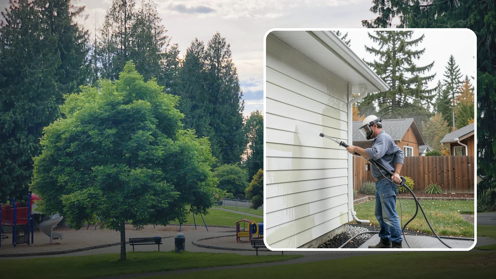 Biannual House Washing in Bonney Lake, Pierce County, WA - Biannual house washing cleans your home's exterior twice a year to stay ahead of the algae and film that build fast in a wet...