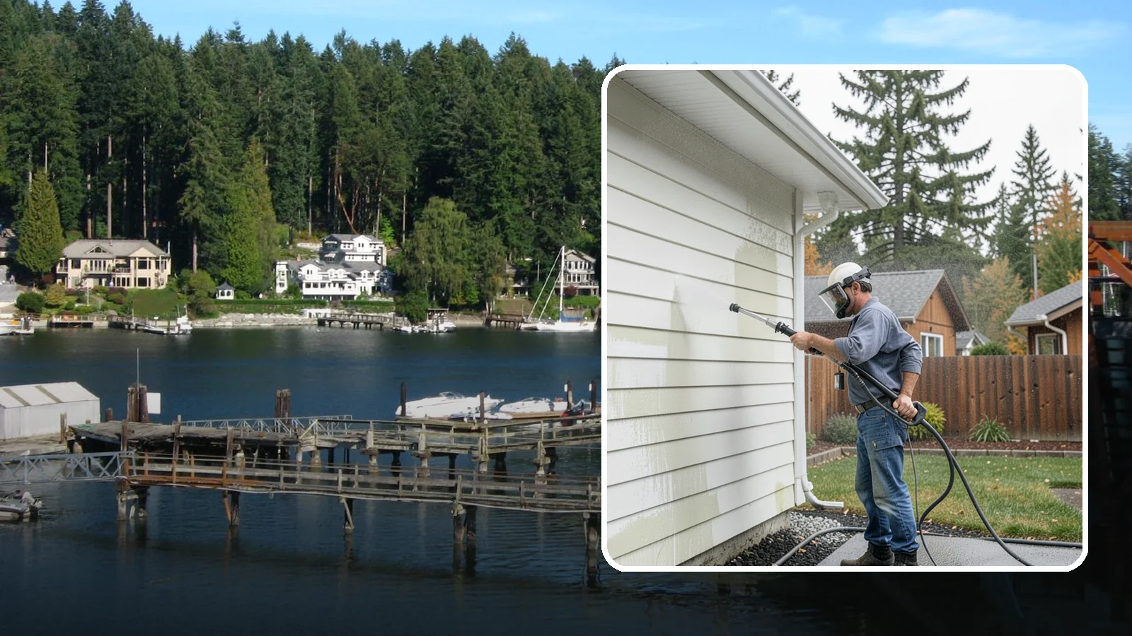 Biannual House Washing in Gig Harbor, Pierce County, WA - Biannual house washing cleans your home's exterior twice a year to stay ahead of the algae and film that build fast in a wet...