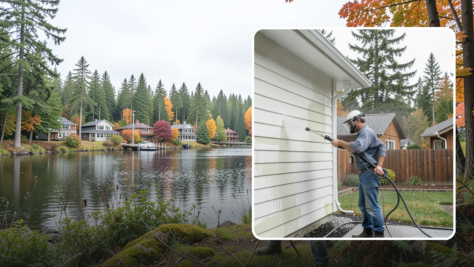 Biannual House Washing in La Conner, Skagit County, WA - Biannual house washing cleans your home's exterior twice a year to stay ahead of the algae and film that build fast in a wet...