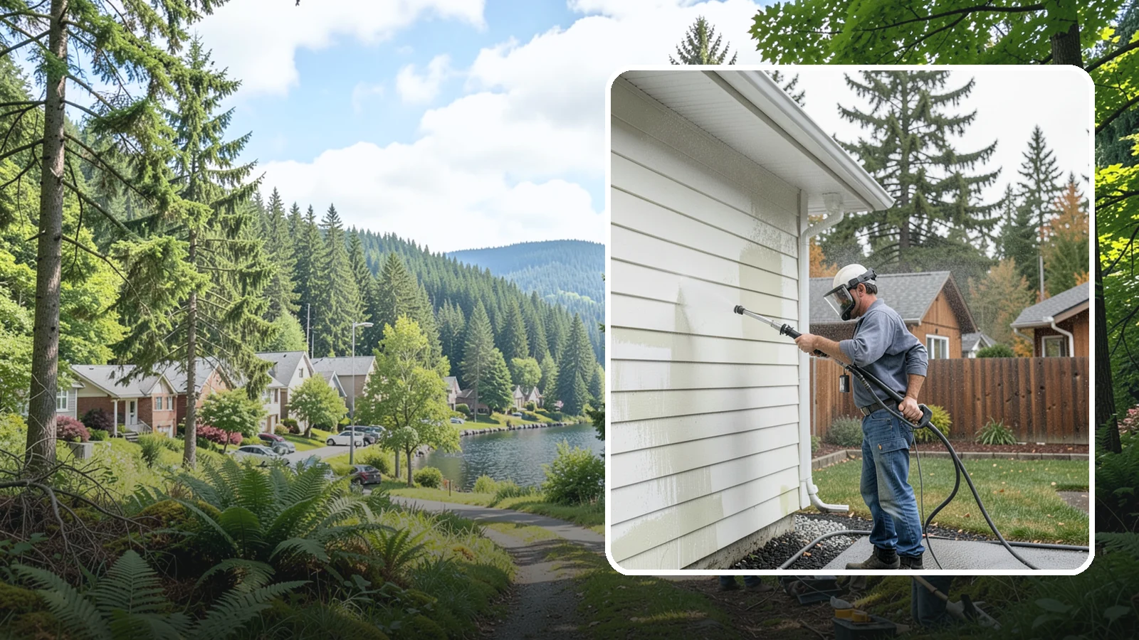 Biannual House Washing in Lake Forest Park, King County, WA - Biannual house washing cleans your home's exterior twice a year to stay ahead of the algae and film that build fast in a wet...