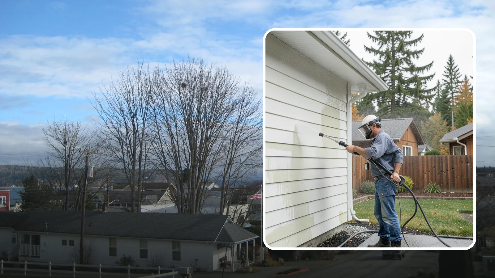 Biannual House Washing in Langley, Island County, WA - Biannual house washing cleans your home's exterior twice a year to stay ahead of the algae and film that build fast in a wet...