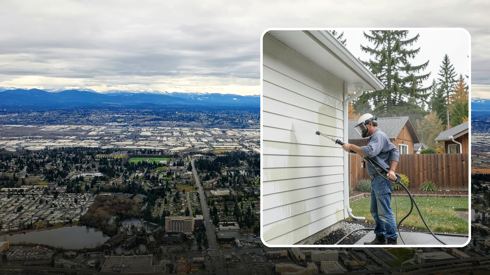 Biannual House Washing in SeaTac, King County, WA - Biannual house washing cleans your home's exterior twice a year to stay ahead of the algae and film that build fast in a wet...