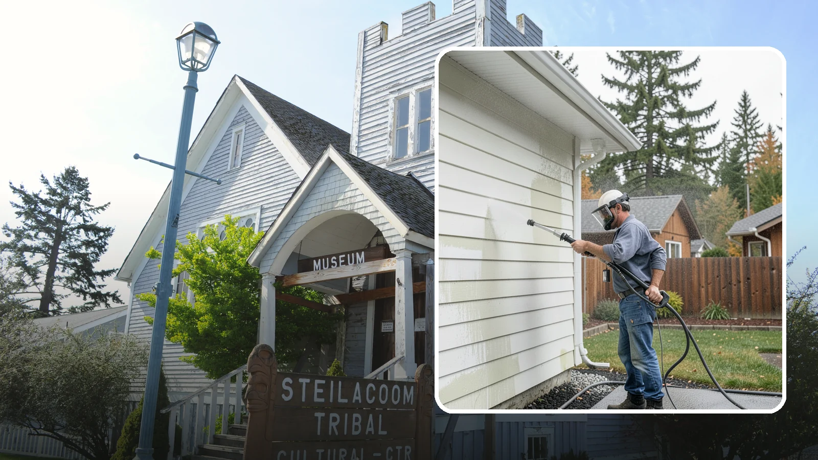 Biannual House Washing in Steilacoom, Pierce County, WA - Biannual house washing cleans your home's exterior twice a year to stay ahead of the algae and film that build fast in a wet...