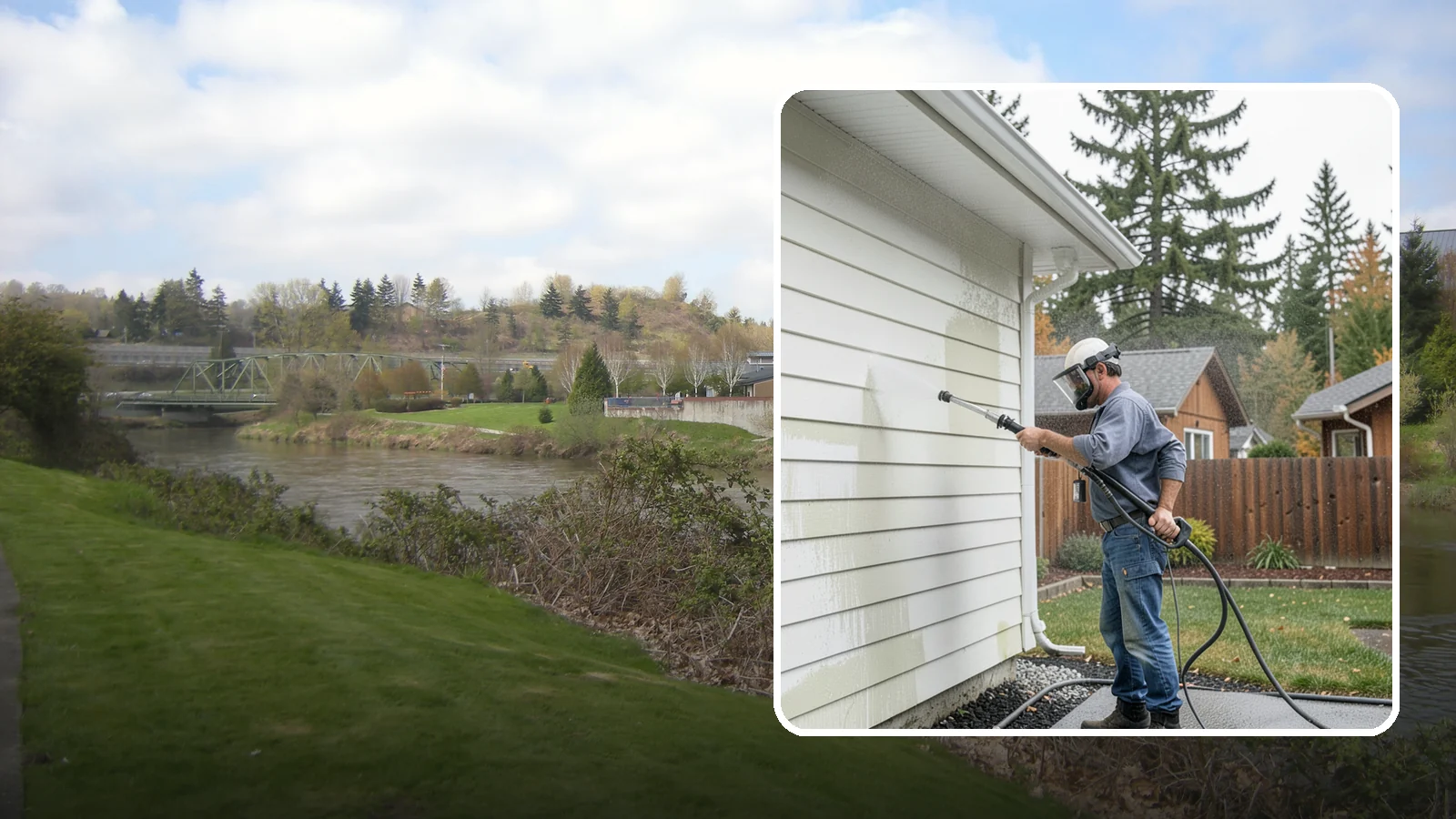 Biannual House Washing in Tukwila, King County, WA - Biannual house washing cleans your home's exterior twice a year to stay ahead of the algae and film that build fast in a wet...