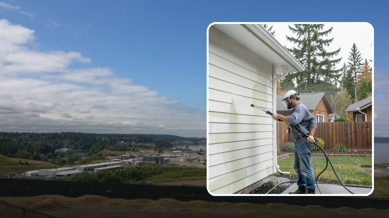 Biannual House Washing in University Place, Pierce County, WA - Biannual house washing cleans your home's exterior twice a year to stay ahead of the algae and film that build fast in a wet...