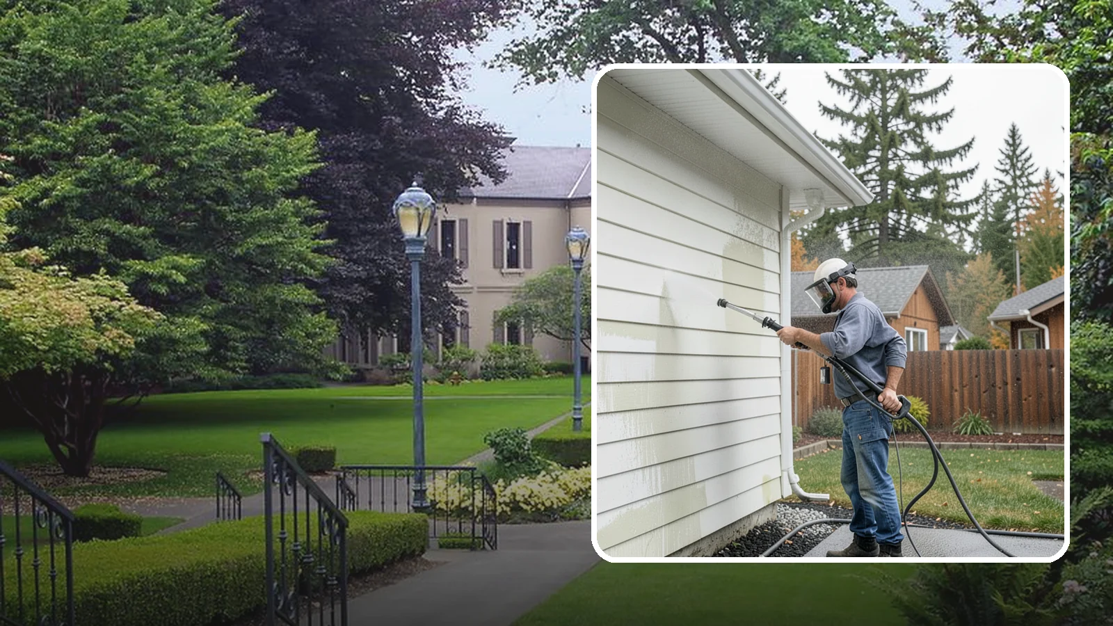 Biannual House Washing in Woodinville, King County, WA - Biannual house washing cleans your home's exterior twice a year to stay ahead of the algae and film that build fast in a wet...