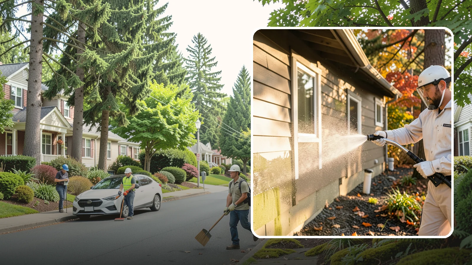 Biocide Application in Beaux Arts Village, King County, WA - Biocide application treats surfaces with a solution that kills the algae, mold, and moss spores driving recurring exterior growth.