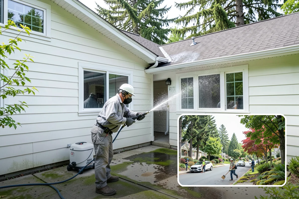 Biocide Application in Beaux Arts Village, King County, WA - Kills algae, mold, and moss spores rather than just rinsing them