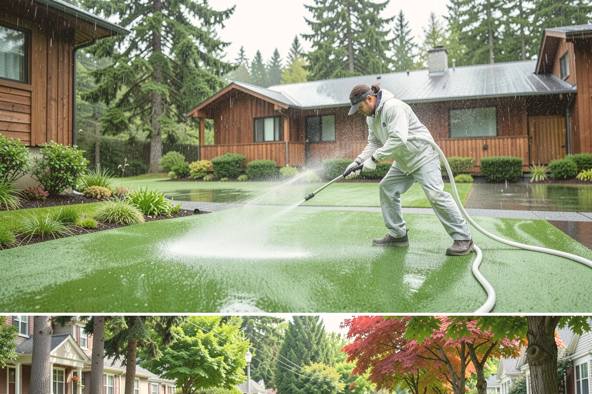 Biocide Application in Beaux Arts Village, King County, WA - Most effective applied during the cool, wet seasons when algae and moss are actively growing across Northwest surfaces.