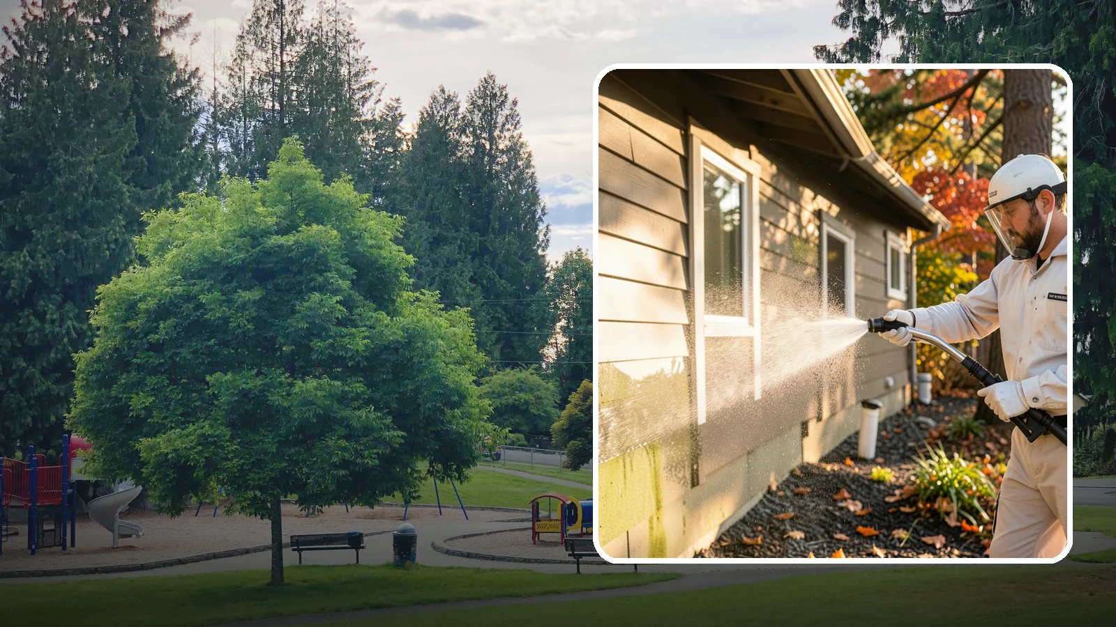 Biocide Application in Bonney Lake, Pierce County, WA - Biocide application treats surfaces with a solution that kills the algae, mold, and moss spores driving recurring exterior growth.