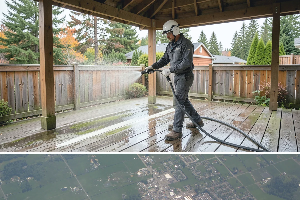 Biocide Application in Enumclaw, King County, WA - Most effective applied during the cool, wet seasons when algae and moss are actively growing across Northwest surfaces.