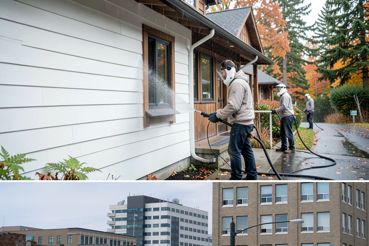 Biocide Application in Everett, Snohomish County, WA - Most effective applied during the cool, wet seasons when algae and moss are actively growing across Northwest surfaces.