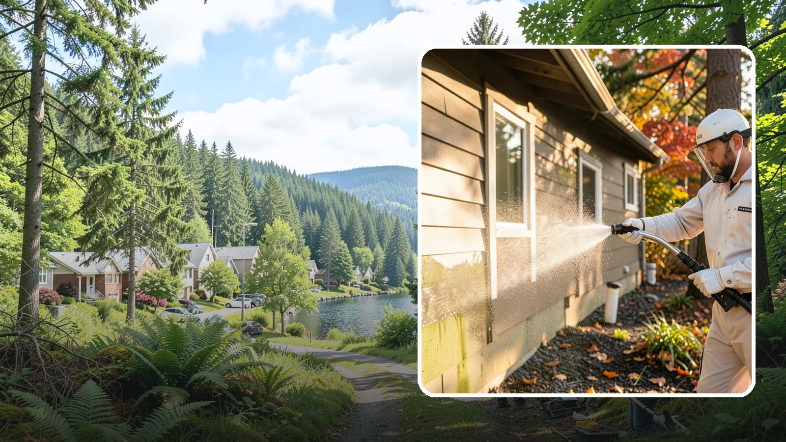 Biocide Application in Lake Forest Park, King County, WA - Biocide application treats surfaces with a solution that kills the algae, mold, and moss spores driving recurring exterior growth.