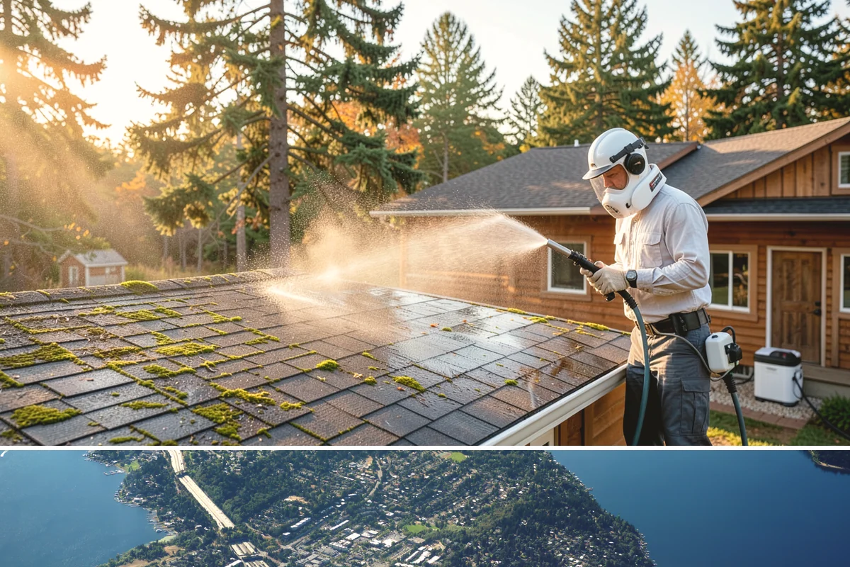 Biocide Application in Mercer Island, King County, WA - Most effective applied during the cool, wet seasons when algae and moss are actively growing across Northwest surfaces.