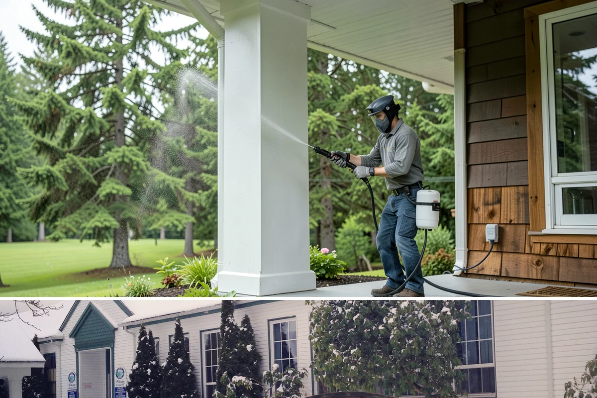 Biocide Application in Pacific, King County, WA - Most effective applied during the cool, wet seasons when algae and moss are actively growing across Northwest surfaces.