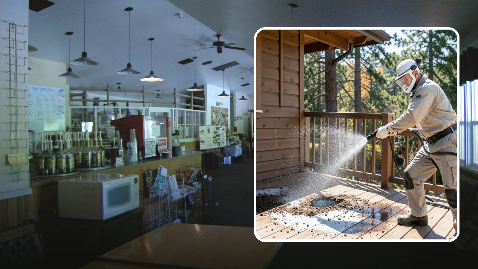 Bird Dropping Removal in Black Diamond, King County, WA - Sanitizing removal of bird droppings and the staining and odor they leave on decks, railings, and structures.
