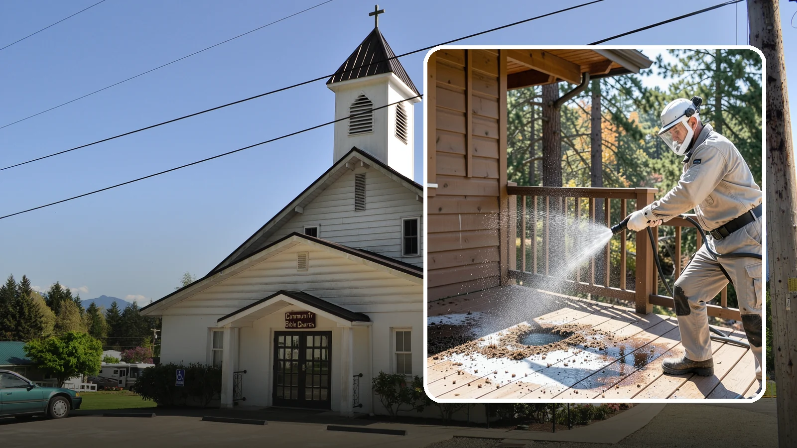 Bird Dropping Removal in Concrete, Skagit County, WA - Sanitizing removal of bird droppings and the staining and odor they leave on decks, railings, and structures.