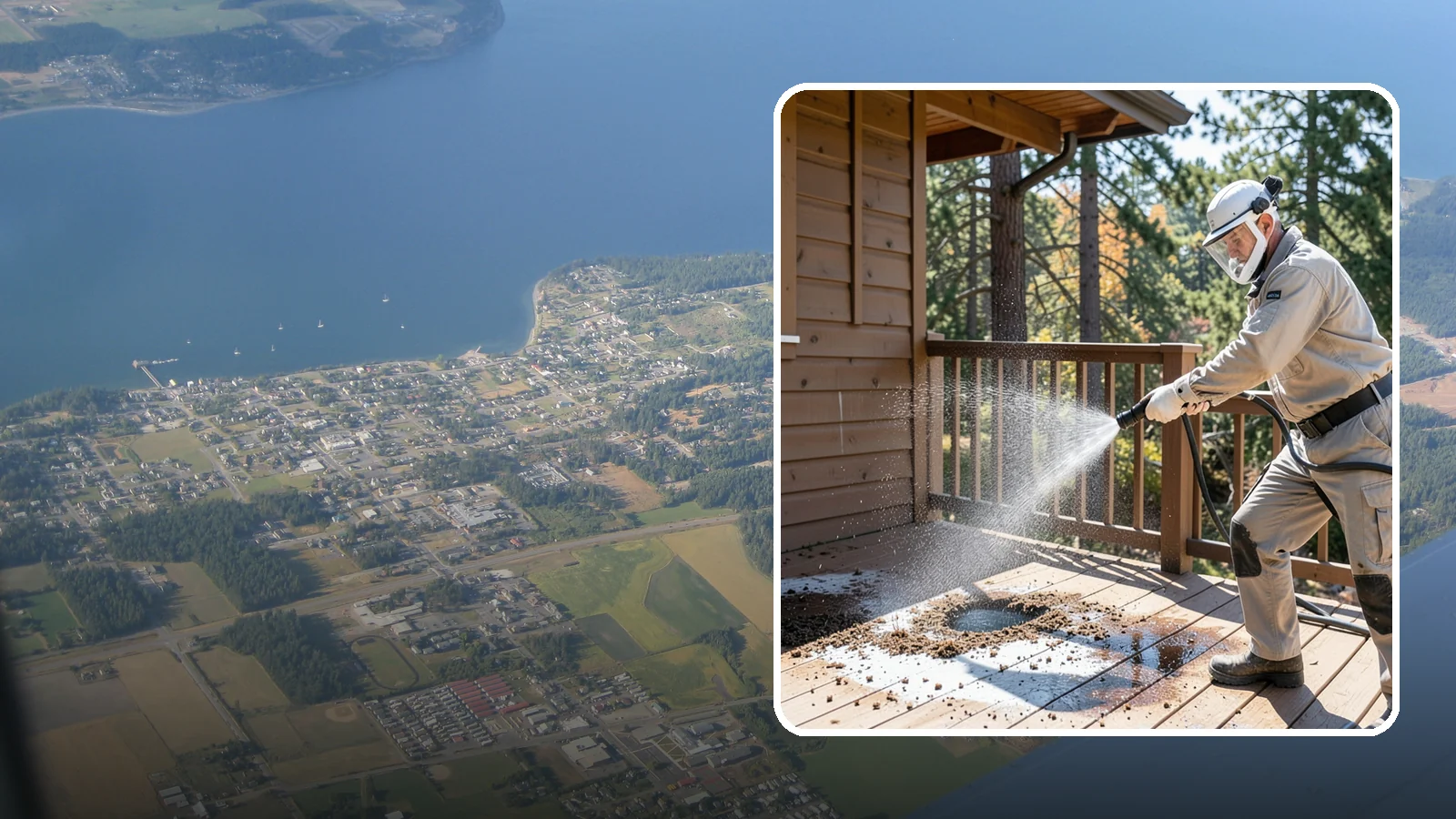 Bird Dropping Removal in Coupeville, Island County, WA - Sanitizing removal of bird droppings and the staining and odor they leave on decks, railings, and structures.