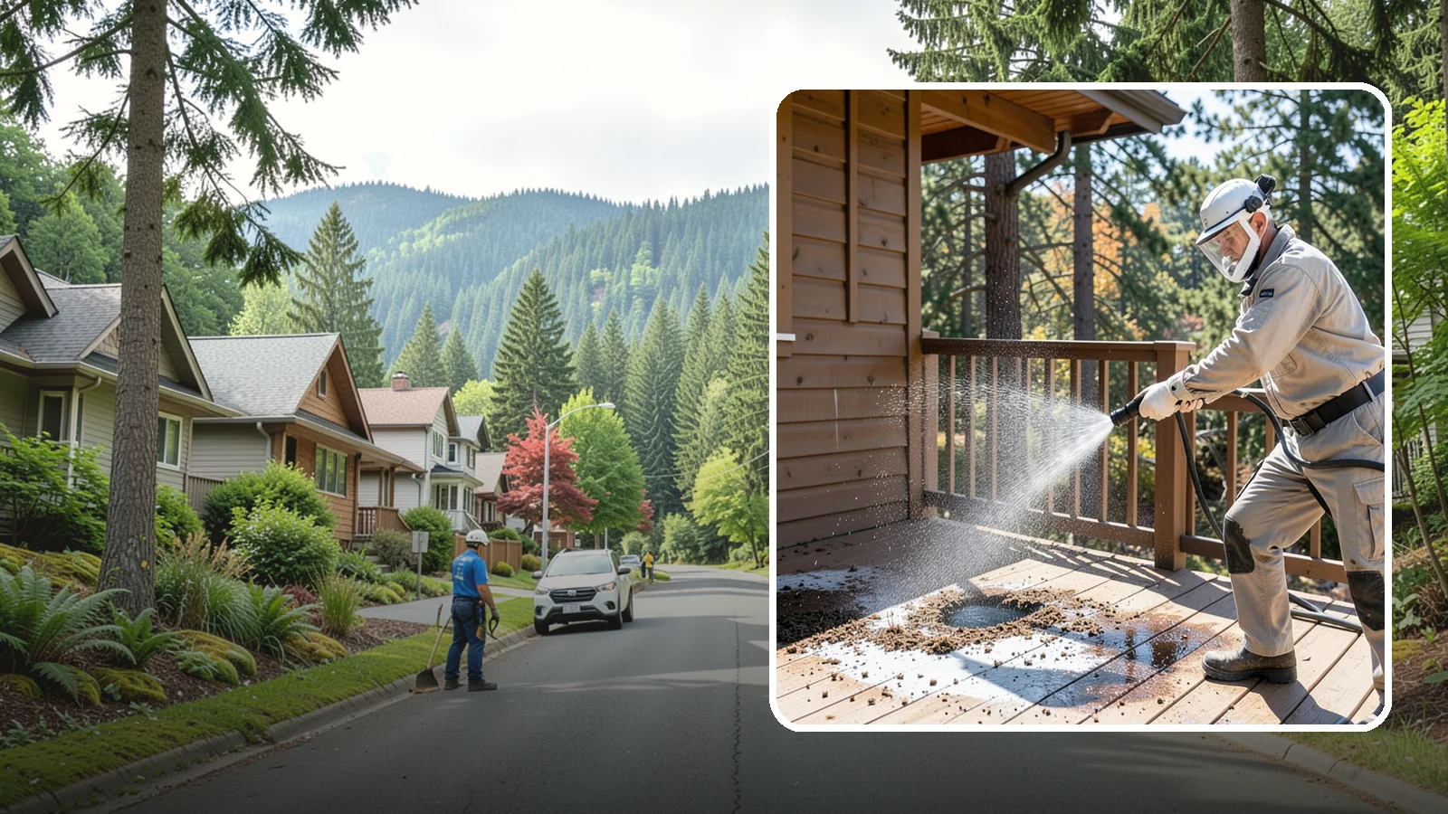 Bird Dropping Removal in Darrington, Snohomish County, WA - Sanitizing removal of bird droppings and the staining and odor they leave on decks, railings, and structures.