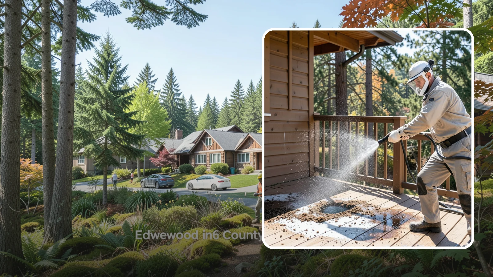 Bird Dropping Removal in Edgewood, Pierce County, WA - Sanitizing removal of bird droppings and the staining and odor they leave on decks, railings, and structures.