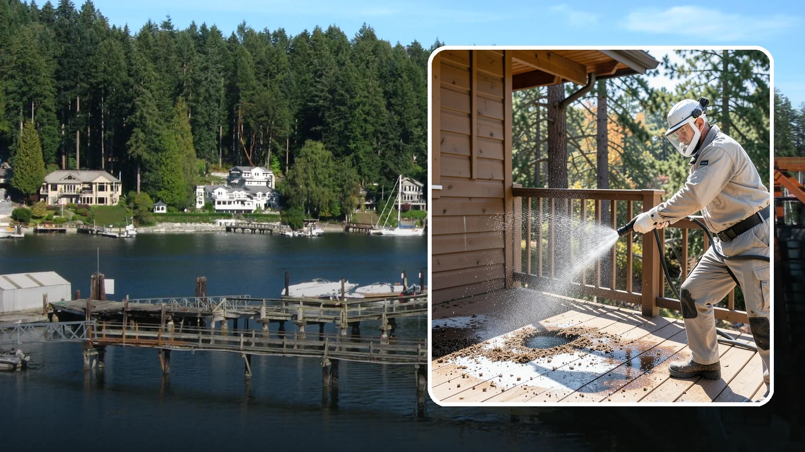 Bird Dropping Removal in Gig Harbor, Pierce County, WA - Sanitizing removal of bird droppings and the staining and odor they leave on decks, railings, and structures.
