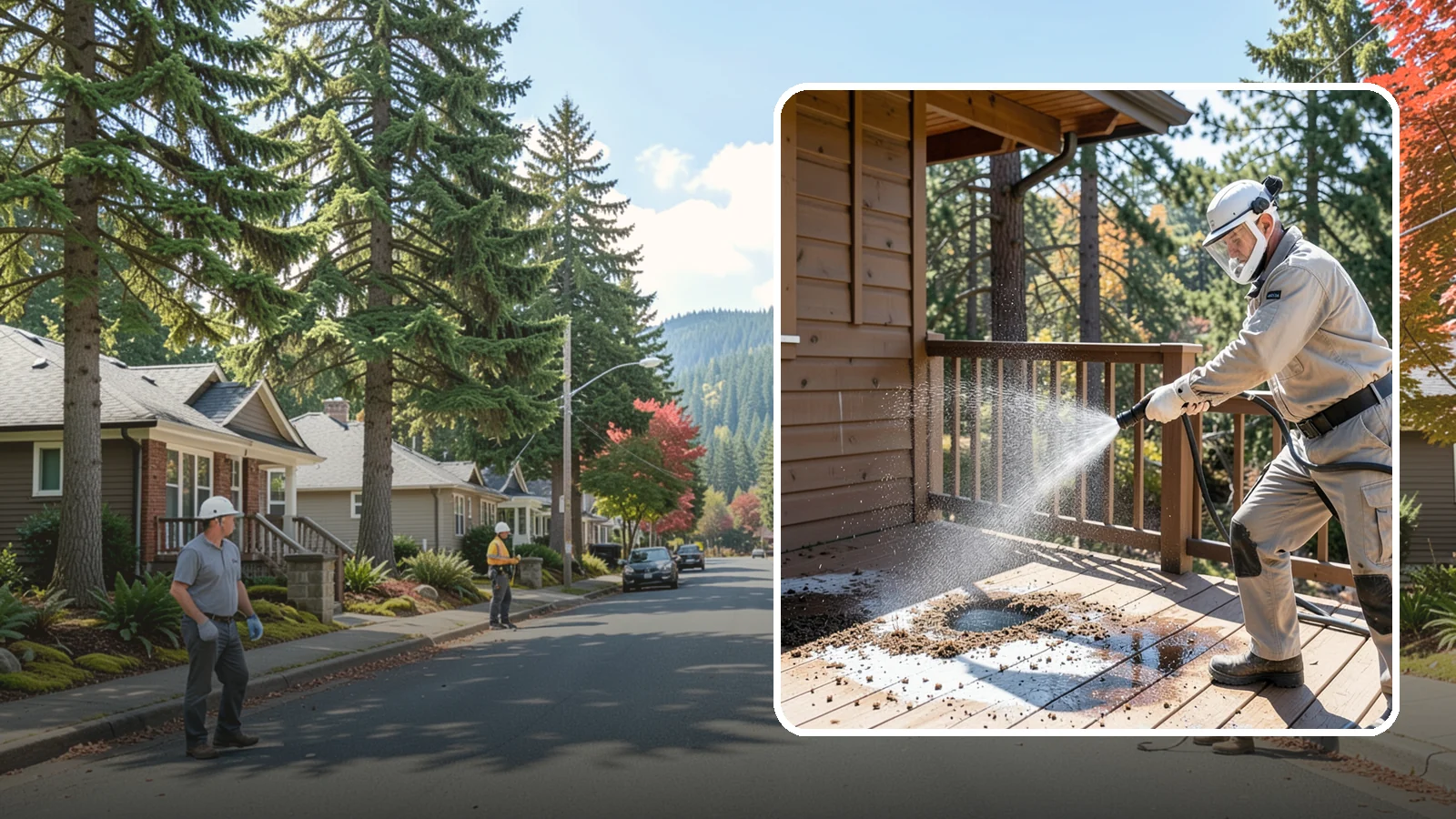 Bird Dropping Removal in Hunts Point, King County, WA - Sanitizing removal of bird droppings and the staining and odor they leave on decks, railings, and structures.