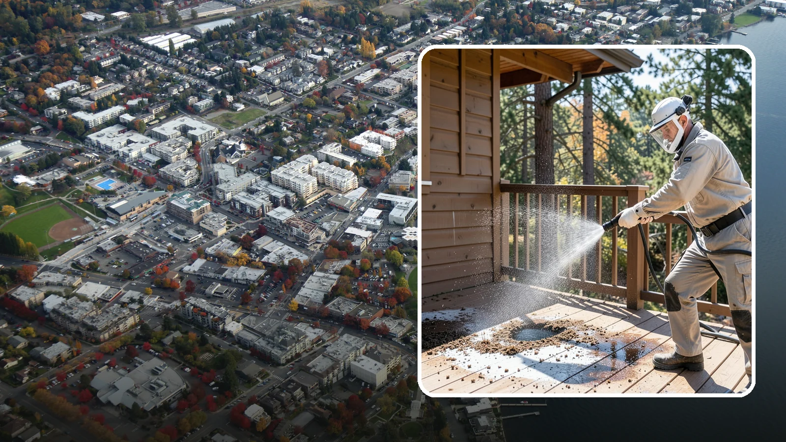 Bird Dropping Removal in Kirkland, King County, WA - Sanitizing removal of bird droppings and the staining and odor they leave on decks, railings, and structures.