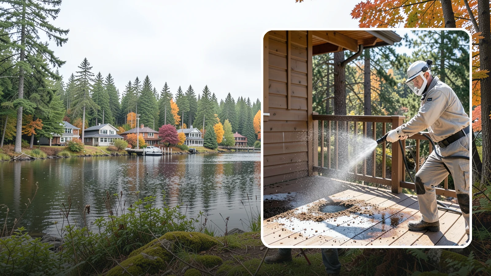 Bird Dropping Removal in La Conner, Skagit County, WA - Sanitizing removal of bird droppings and the staining and odor they leave on decks, railings, and structures.