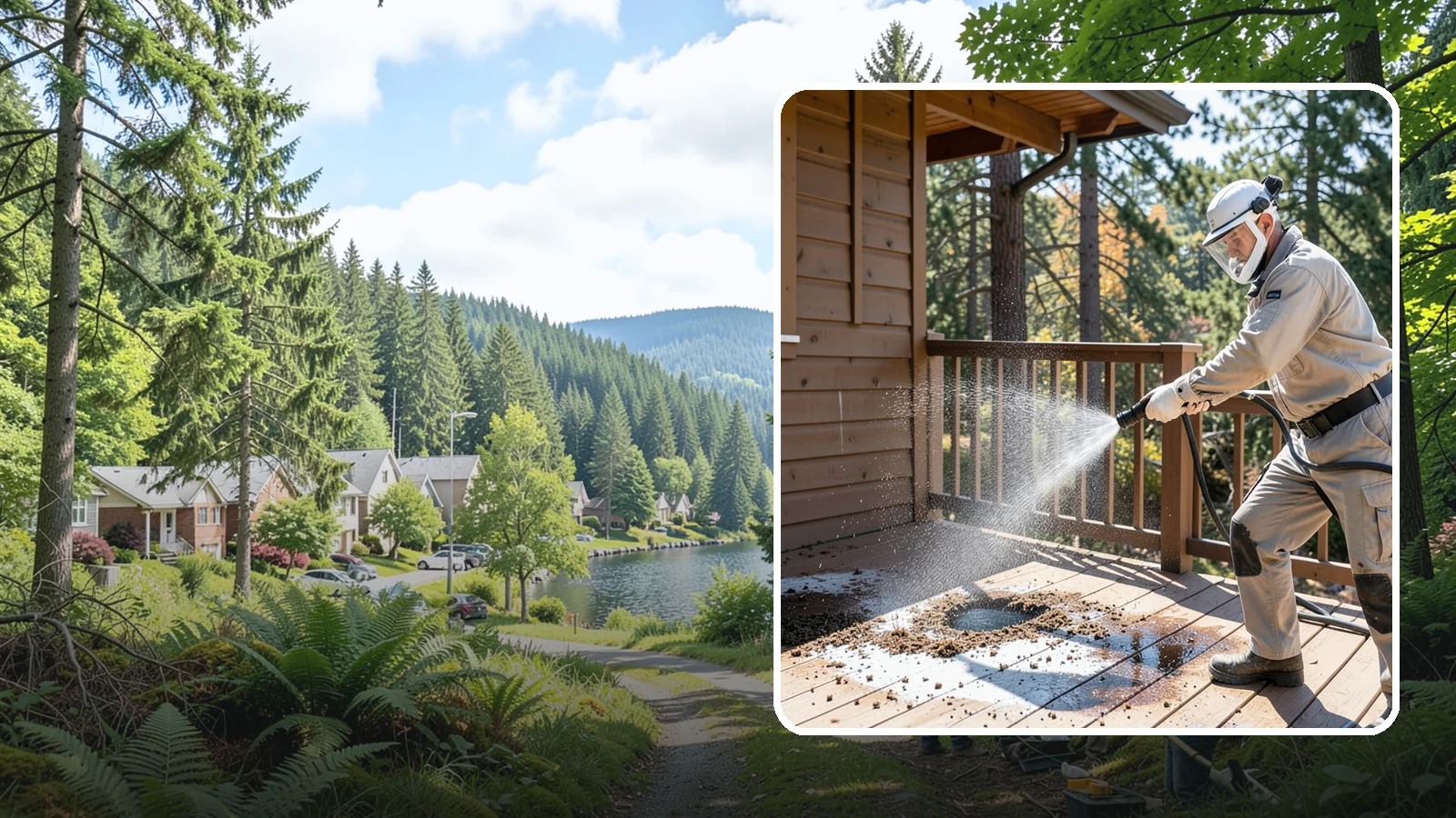 Bird Dropping Removal in Lake Forest Park, King County, WA - Sanitizing removal of bird droppings and the staining and odor they leave on decks, railings, and structures.
