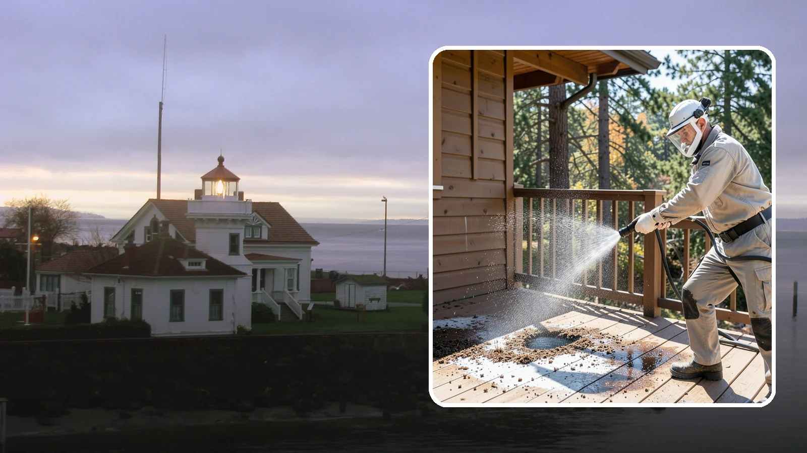 Bird Dropping Removal in Mukilteo, Snohomish County, WA - Sanitizing removal of bird droppings and the staining and odor they leave on decks, railings, and structures.
