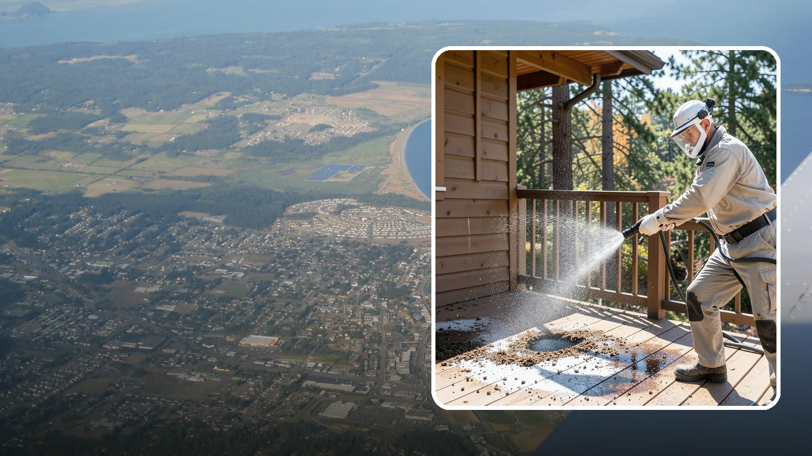 Bird Dropping Removal in Oak Harbor, Island County, WA - Sanitizing removal of bird droppings and the staining and odor they leave on decks, railings, and structures.