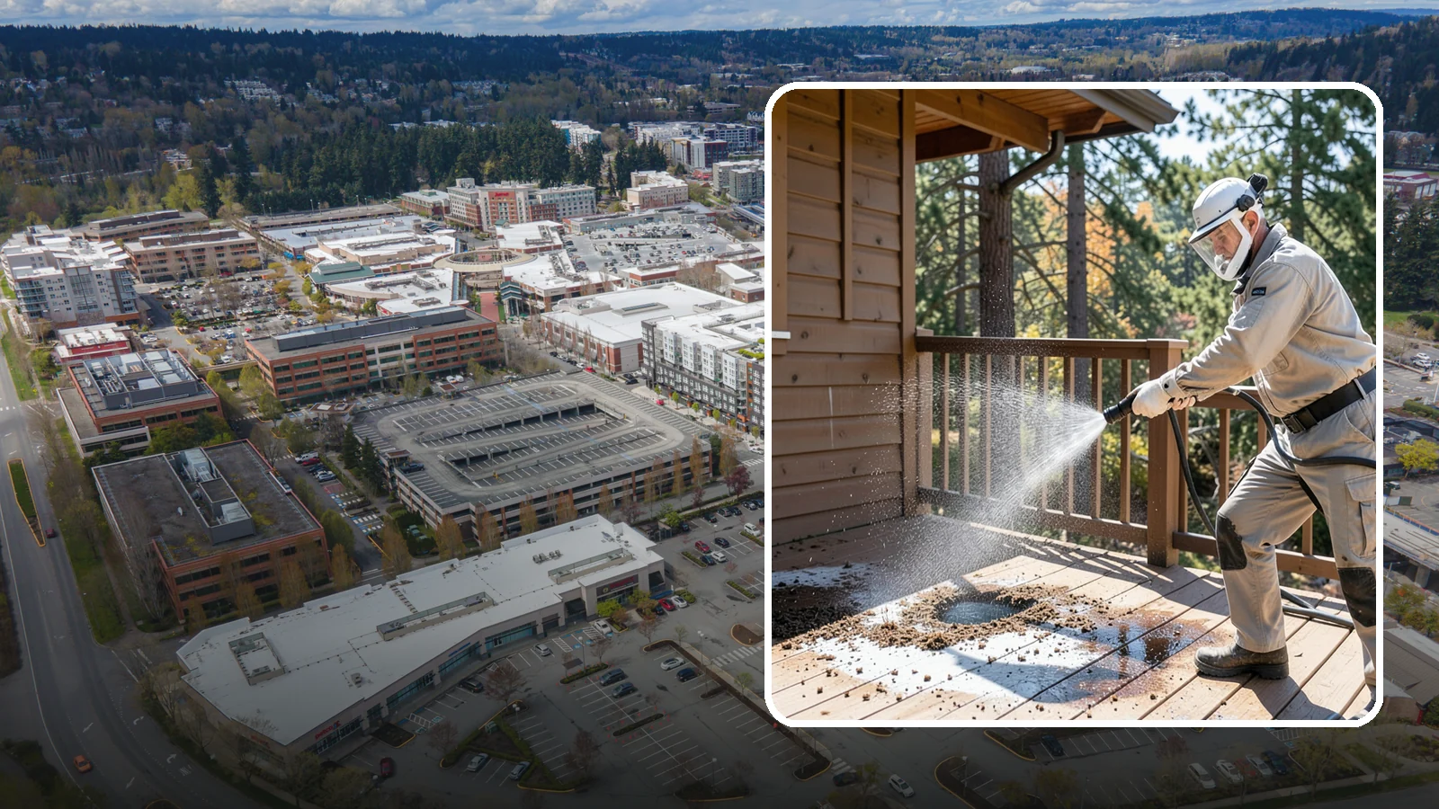 Bird Dropping Removal in Redmond, King County, WA - Sanitizing removal of bird droppings and the staining and odor they leave on decks, railings, and structures.