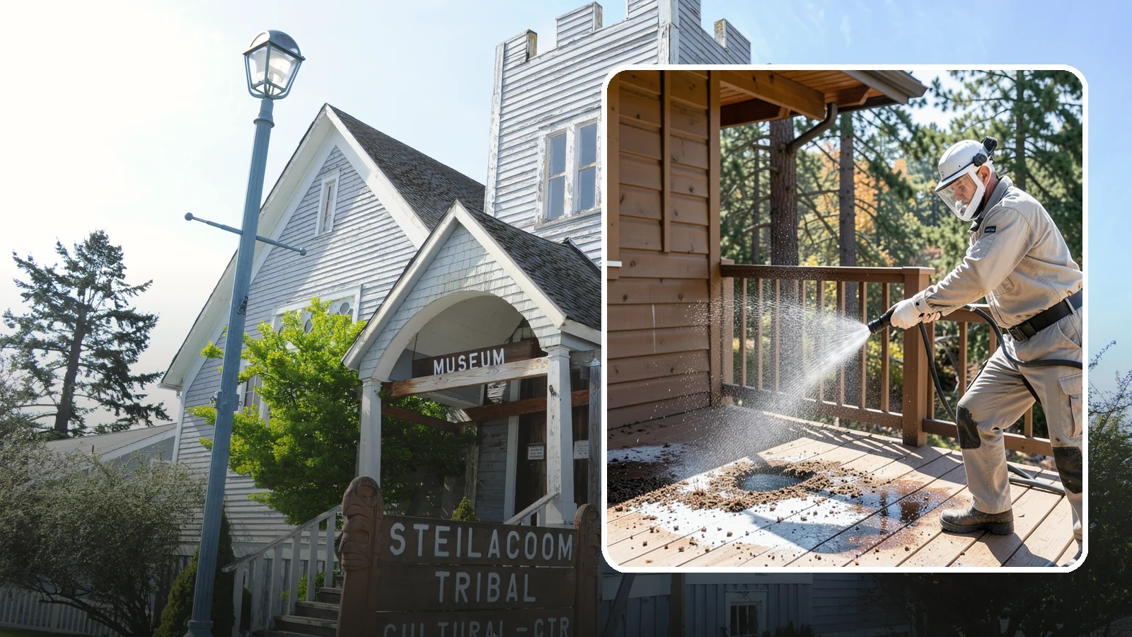 Bird Dropping Removal in Steilacoom, Pierce County, WA - Sanitizing removal of bird droppings and the staining and odor they leave on decks, railings, and structures.