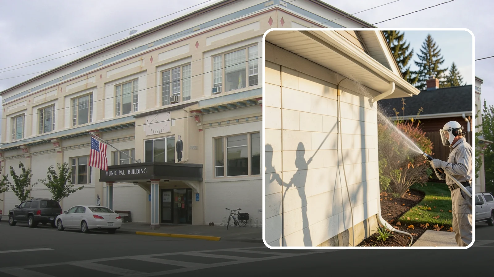 Block Wall Cleaning in Anacortes, Skagit County, WA - Wash CMU block walls to clear the algae and efflorescence that thrive on porous concrete masonry.