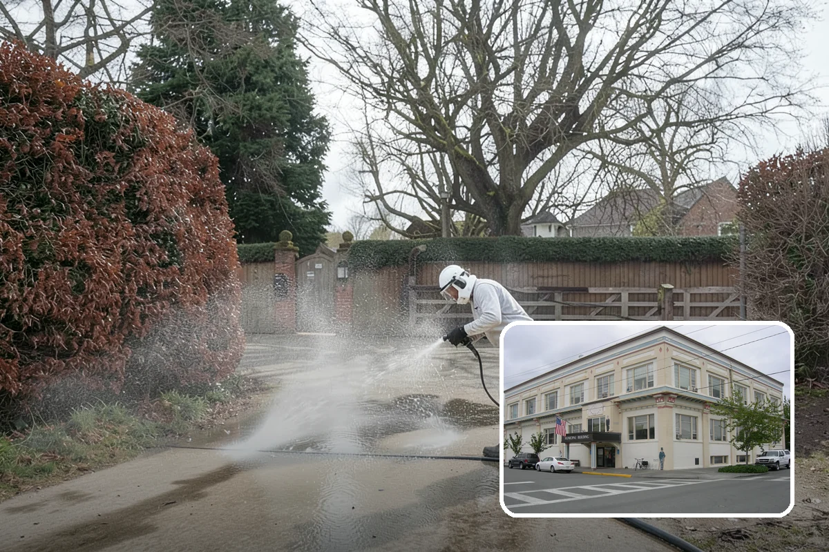 Block Wall Cleaning in Anacortes, Skagit County, WA - Clears algae from highly porous block faces