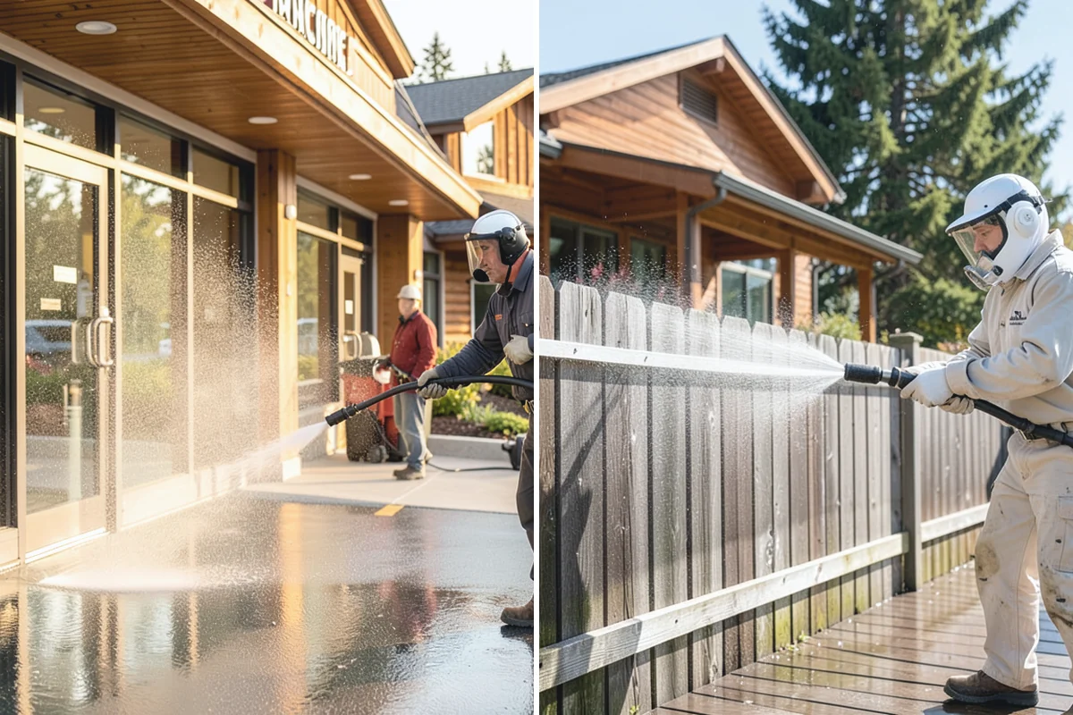 Block Wall Cleaning in Auburn, King County, WA - Protect the base and adjacent surfaces