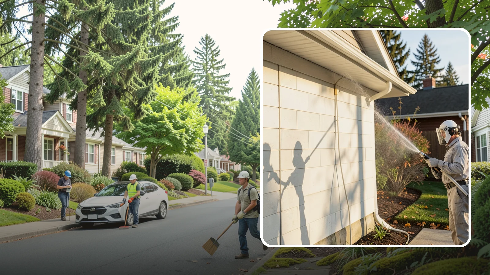 Block Wall Cleaning in Beaux Arts Village, King County, WA - Wash CMU block walls to clear the algae and efflorescence that thrive on porous concrete masonry.