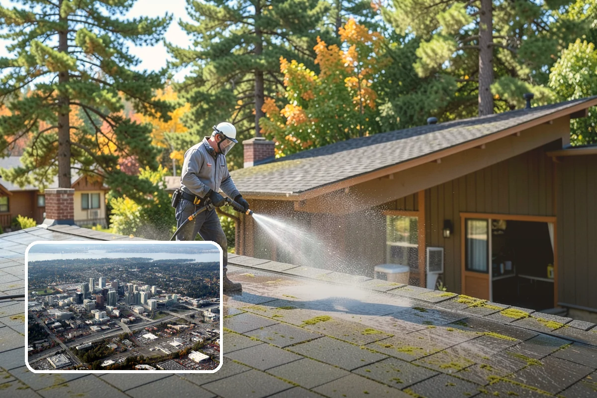 Block Wall Cleaning in Bellevue, King County, WA - Clears algae from highly porous block faces