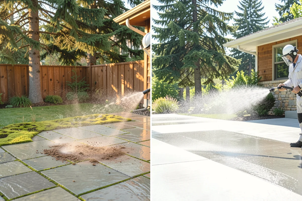 Block Wall Cleaning in Black Diamond, King County, WA - Protect the base and adjacent surfaces