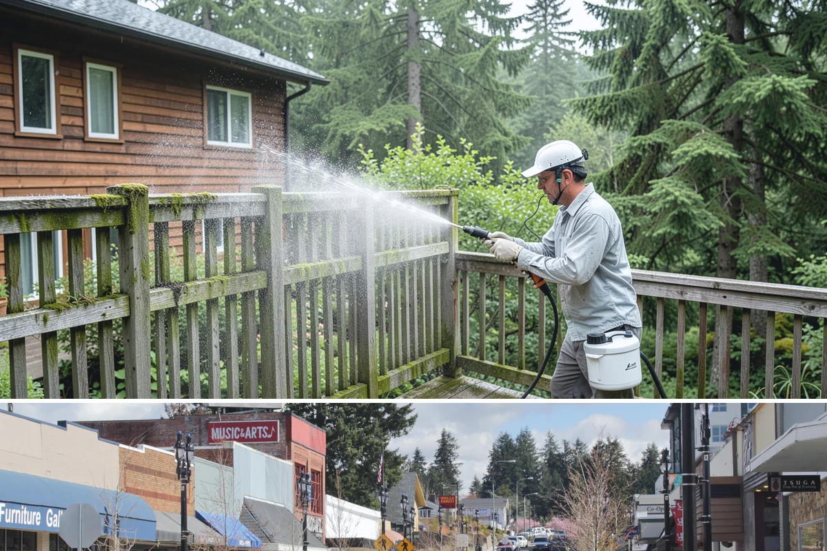 Block Wall Cleaning in Bothell, King County, WA - Summer is preferable because dry block accepts treatment more evenly and efflorescence is easier to resolve when the wall is not...