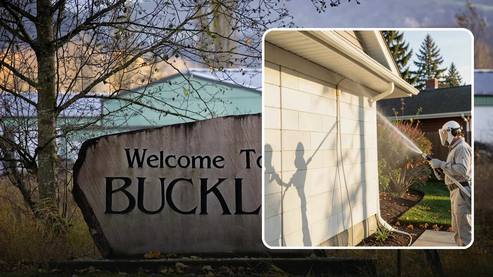 Block Wall Cleaning in Buckley, Pierce County, WA - Wash CMU block walls to clear the algae and efflorescence that thrive on porous concrete masonry.