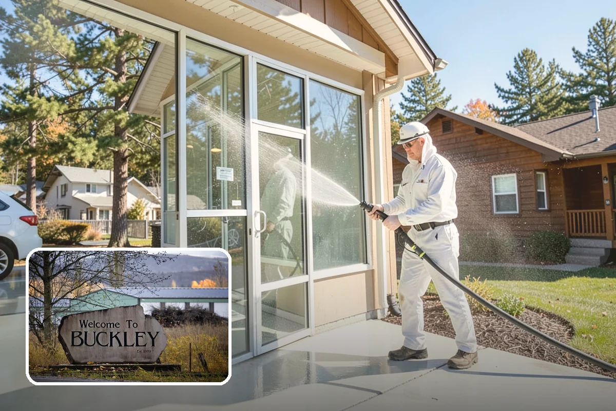 Block Wall Cleaning in Buckley, Pierce County, WA - Clears algae from highly porous block faces