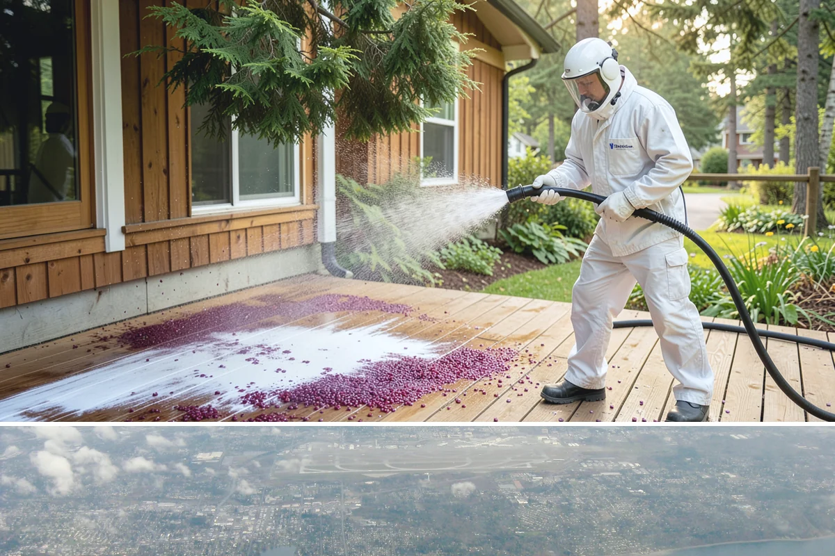Block Wall Cleaning in Burien, King County, WA - Summer is preferable because dry block accepts treatment more evenly and efflorescence is easier to resolve when the wall is not...