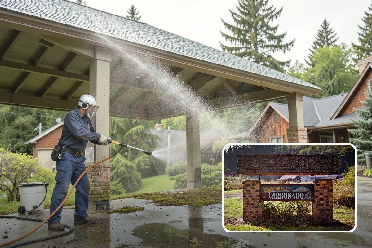 Block Wall Cleaning in Carbonado, Pierce County, WA - Clears algae from highly porous block faces
