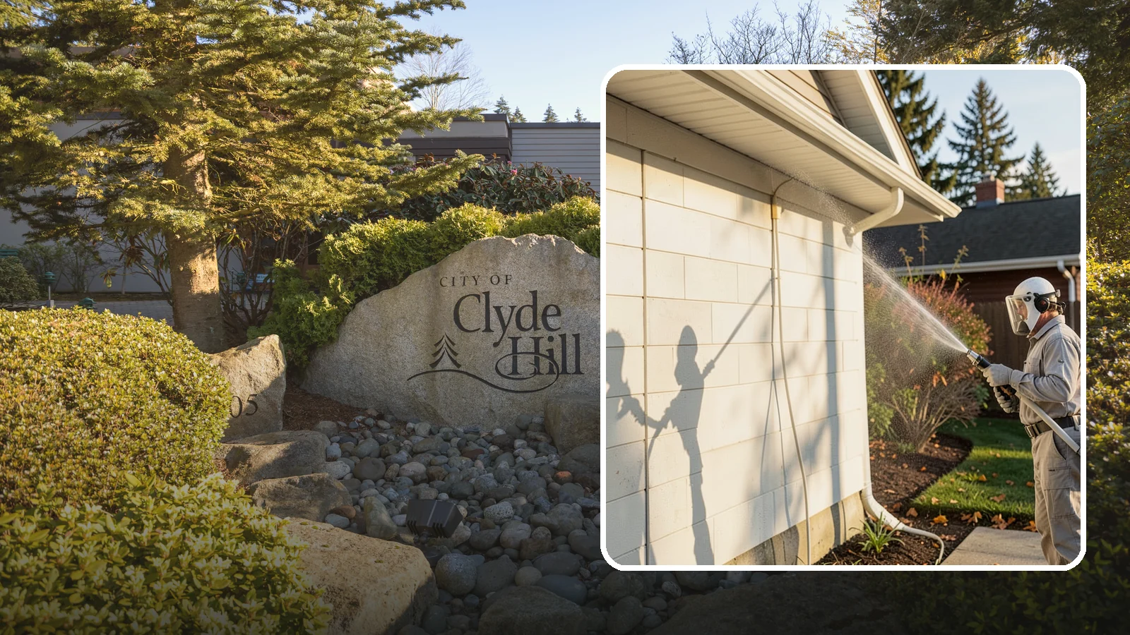 Block Wall Cleaning in Clyde Hill, King County, WA - Wash CMU block walls to clear the algae and efflorescence that thrive on porous concrete masonry.