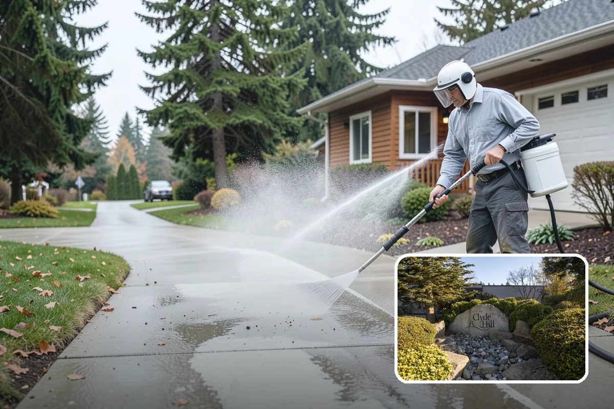 Block Wall Cleaning in Clyde Hill, King County, WA - Clears algae from highly porous block faces