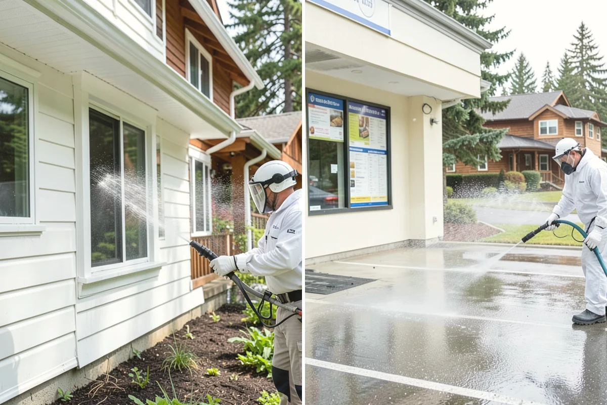Block Wall Cleaning in Covington, King County, WA - Protect the base and adjacent surfaces