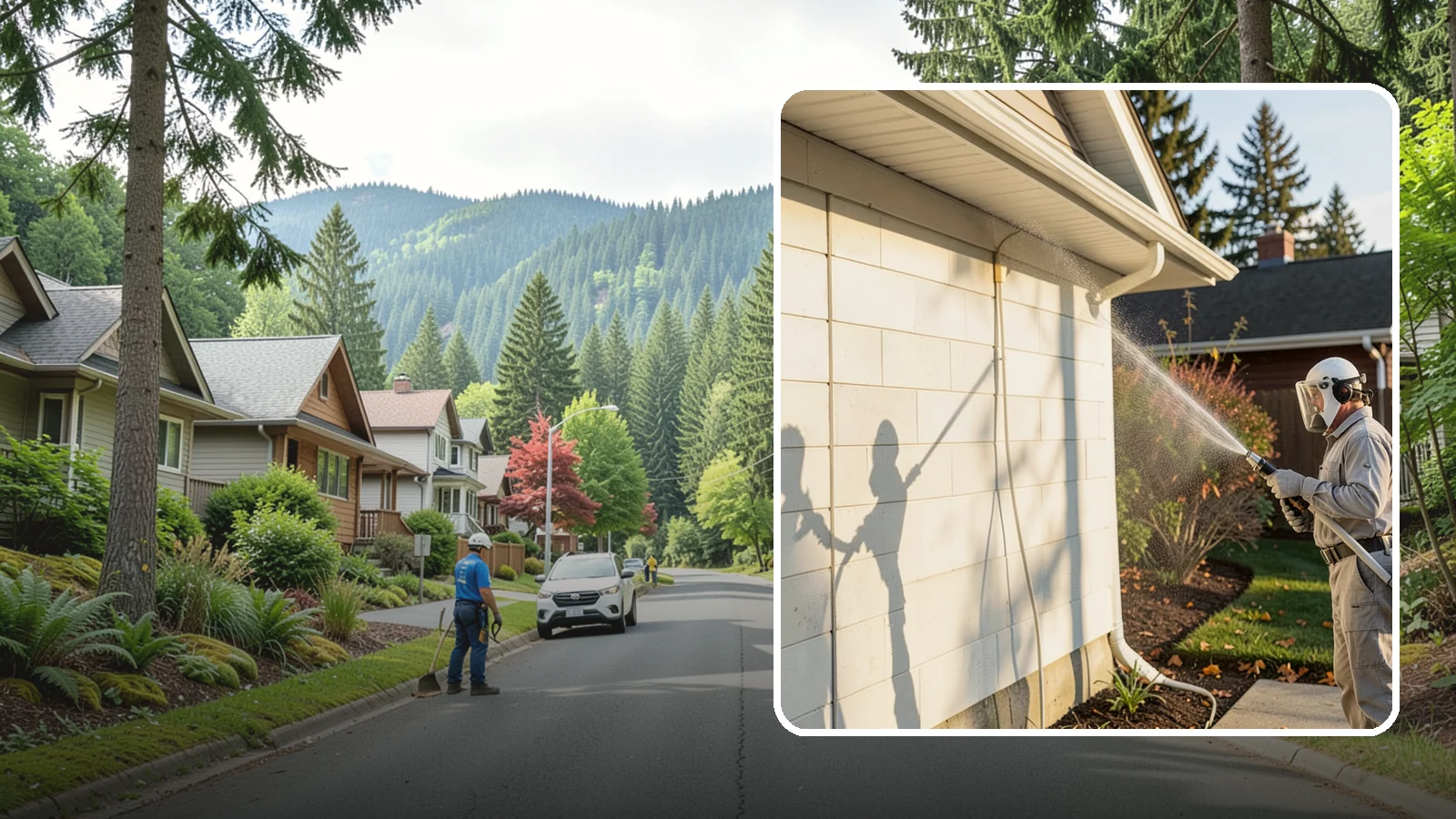 Block Wall Cleaning in Darrington, Snohomish County, WA - Wash CMU block walls to clear the algae and efflorescence that thrive on porous concrete masonry.